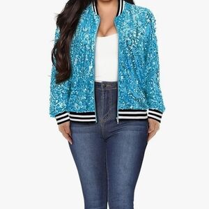 Source Unknown Blue Sequin Bomber Jacket